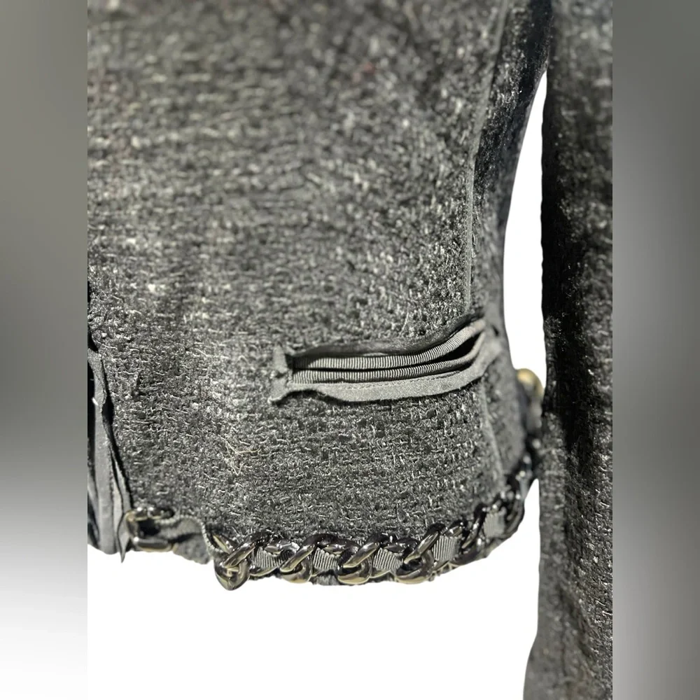 Prada - Black Tweed Chain Embellished Jacket Sz 42 - Picture 12 of 16
